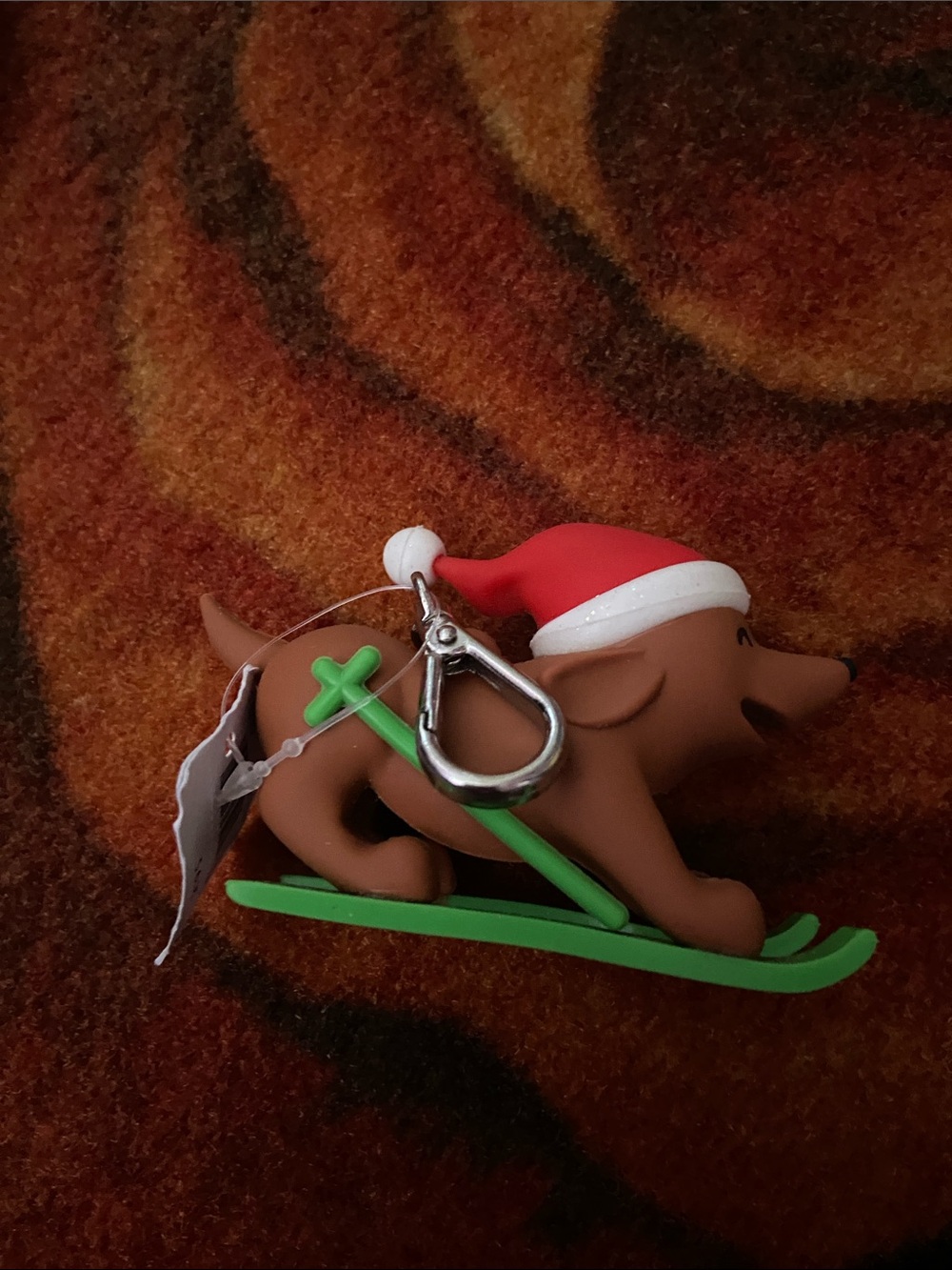 Holiday Skiing Dog Ornament – Red & Green hand sanitizer holder